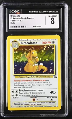 CGC 8 FRENCH Dragonite 2000 Fossil 4/62 Holo SWIRL Pokemon Card - Image 1