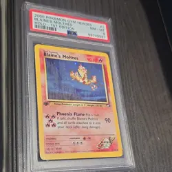 Pokemon Gym Heroes Blaine's Moltres Holo Rare 1st Edition 1/132 PSA 8 2000 SWIRL - Image 1