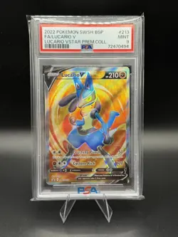 2022 POKEMON SWSH BLACK STAR PROMO #213 FULL ART/LUCARIO V PSA 9 - Image 1