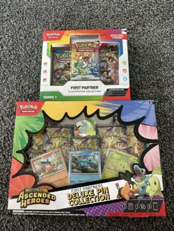 Pokemon TCG First Partner Illustration & Ascended Heroes Pin Collection 2 Boxes - Image 1
