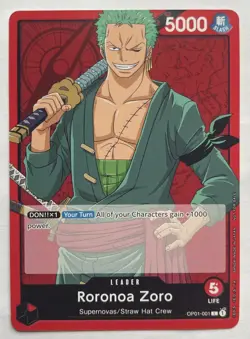 One Piece TCG - Roronoa Zoro OP01-001 Romance Dawn English NEAR MINT 2022 - Image 1