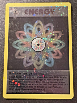 Rainbow Energy WoTC League Promo Pokemon Card Cosmos Holo Bleed Rare Swirl MP - Image 1