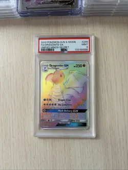 2019 POKEMON SUN & MOON UNIFIED MINDS SECRET #248 FULL ART/DRAGONITE GX PSA 9 - Image 1