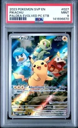 2023 POKEMON PALDEA EVOLVED POKEMON CENTER ETB PROMO SVP #027 PIKACHU PSA 9 - Image 1