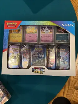 SEALED Pokemon Scarlet Violet Paldean Fates 5 Mini Tins - 4 Promos Costco - Image 1