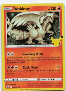 Reshiram 002/025 Holo Rare Holo Celebrations NM Pokemon - Image 1