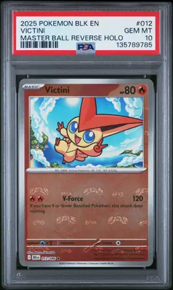 2025 POKEMON BLK EN-BLACK BOLT MASTER BALL REVERSE HOLO #012 VICTINI PSA 10 - Image 1