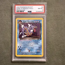 2000 Pokemon Rocket PRERELEASE: DARK GYARADOS-HOLO #8/82 PSA 8 - Image 1