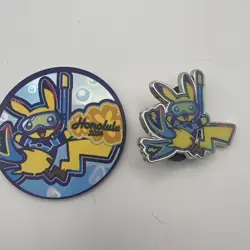 2024 Honolulu Pokemon World Championships Snorkel Pikachu Pin And Coin - Image 1