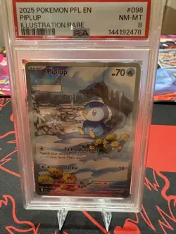 2025 POKEMON PFL EN-PHANTASMAL FLAMES ILLUSTRATION RARE #098 PIPLUP PSA 8 - Image 1