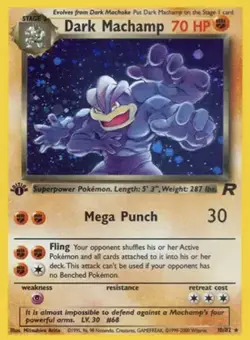 Pokemon 1st Edition Dark Machamp 10/82 Team Rocket Holo Swirl WOTC Vintage - Image 1