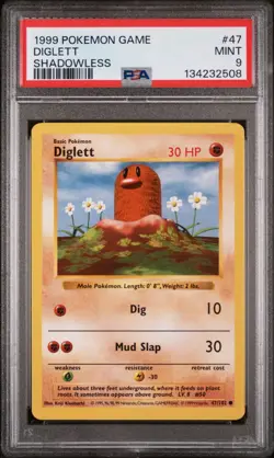 POKEMON CARD 1999 PSA 9 MINT Base Set Shadowless Game #47 Diglett - Image 1