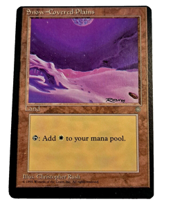 Magic The Gathering Ice Age Snow-Covered Plains Land Miscut/Misprint Excellent - Image 1