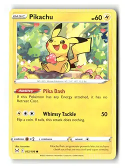 Pikachu 052/196 Common Lost Origin Pokemon Near Mint - Image 1