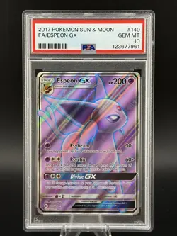 PSA 10 Espeon GX Full Art 140/149 Sun & Moon Base Pokemon - Image 1