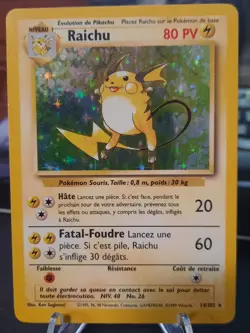 FRENCH Raichu Holo 14/102 Pokemon Base Set WOTC (FRENCH Language) Heavy Play - Image 1