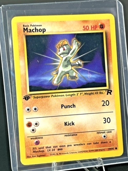 Pokemon 1st Edition Machop Team Rocket Pink Swirl Misprint Error Card 59/82 - Image 1