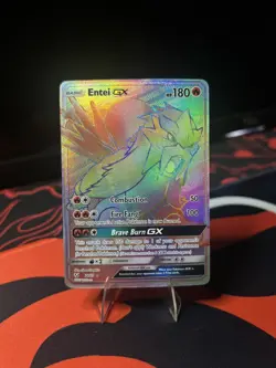 Pokemon Entei GX TCG Shining Legends Holo Card 74/73 Rainbow Secret Rare - Image 1