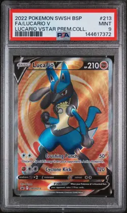 2022 POKEMON SWSH BLACK STAR PROMO #213 FULL ART/LUCARIO V PSA 9 - Image 1