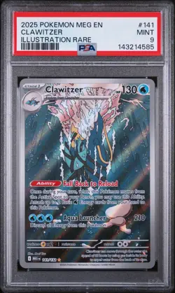 2025 POKEMON EN-MEGA EVOLUTION ILLUSTRATION RARE #141 CLAWITZER PSA 9 (FREE S&H) - Image 1