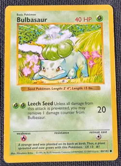 BULBASAUR 44/102 COMMON BASE SET POKEMON SHADOWLESS MP - Image 1