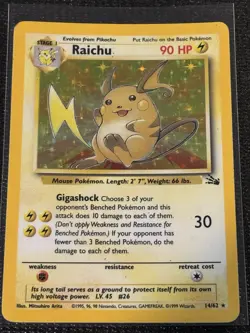 Pokemon TCG Raichu Fossil Holo Card 14/62 Unlimited Rare LP Condition - Image 1