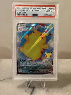 *new cert* 2021 Pokemon Celebrations SURFING PIKACHU VMAX #9 PSA 10, Gem Mint - Image 1