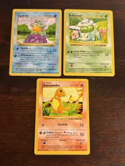 Pokemon TCG Base Set 1999 Shadowless Starters Bulbasaur Charmander Squirtle LP 1 - Image 1