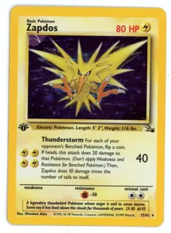 ZAPDOS 1999 Pokemon Fossil Holo Rare 1st Edition #15/62 - Image 1