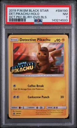 2019 POKEMON SM BLACK STAR PROMO #SM190 DETECTIVE PIKACHU-HOLO PSA 7 (FREE S&H) - Image 1