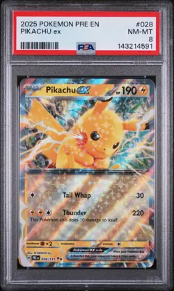 2025 POKEMON PRE EN-PRISMATIC EVOLUTIONS #028 PIKACHU EX PSA 8 (FREE S&H) - Image 1