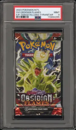 2023 Pokemon S&V Obsidian Flames Booster Pack Terastallized Tyranitar PSA 9 Mint - Image 1