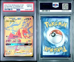 2021 Pokemon Black Star Promo Reshiram & Charizard PSA 8 Mint #SM247 - Image 1