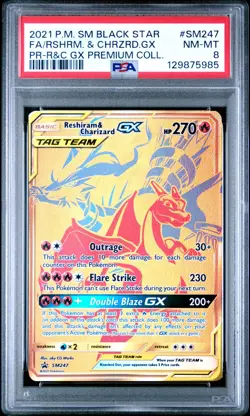 2021 Pokemon Black Star Promo Reshiram & Charizard PSA 8 Mint #SM247 - Image 2