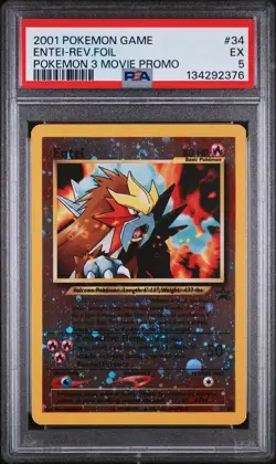 2001 POKEMON GAME MOVIE #34 ENTEI-REV.FOIL POKEMON 3 MOVIE PROMO PSA EX 5 - Image 1