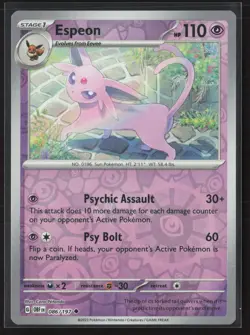 Espeon Uncommon SV03: Obsidian Flames 086/197 NM Pokemon Card Reverse Holo - Image 1