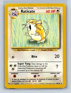 RATICATE 40/102 UC BASE SET UNLIMITED POKEMON LP - Image 1
