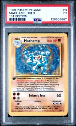 1999 POKEMON BASE SET 1ST EDITION #8 MACHAMP-HOLO PSA 1 - Image 1