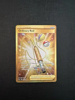 Ordinary Rod 215/202 Sword & Shield Base Set Gold Secret Rare Pokemon Card NM - Image 1