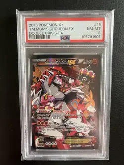 2015 POKEMON XY DOUBLE CRISIS #15 FULL ART/TEAM MAGMA'S GROUDON EX PSA 8 - Image 1