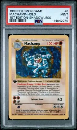Pokemon Card Machamp 8/102 Holo 1st Edition Shadowless Base PSA 9 MINT - Image 1