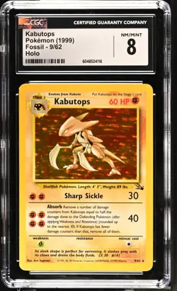 Pokemon Fossil KABUTOPS Holo CGC 8 (4116) Graded Power - Image 1