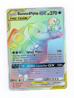 Pokemon Cosmic Eclipse Blastoise and Piplup GX Tag Team Rainbow 253/236 - Image 1