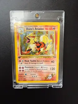 2000 WOTC POKEMON GYM CHALLENGE 1ST EDITION BLAINE'S ARCANINE 1/132 HOLO RARE MP - Image 1