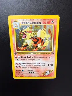 2000 WOTC POKEMON GYM CHALLENGE 1ST EDITION BLAINE'S ARCANINE 1/132 HOLO RARE MP - Image 3