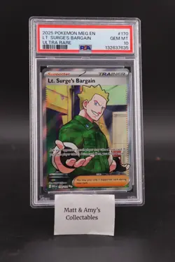 Lt. Surge's Bargain 170/132 Me01: Mega Evolution Holo Pokemon PSA 10 - Image 1