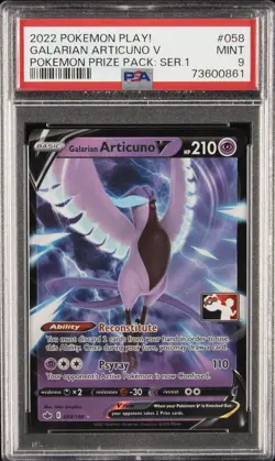2022-2023 POKEMON PLAY! POKEMON PRIZE PACK #058 GALARIAN ARTICUNO V PSA 9 - Image 1