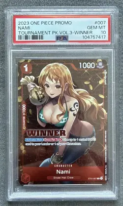 PSA 10 GEM MT Nami ST01-007 Winner English Promo One Piece Tournament Pack Vol 3 - Image 1