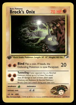 Pokemon Cards Brock's Onix 21/132 1ST EDITION Gym Heroes WOTC Rare NM - Image 1
