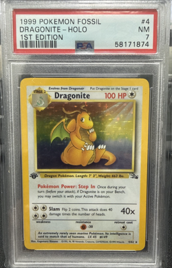 1999 Pokemon TCG Fossil Dragonite 4/62 1st Edition Holo Rare PSA 7 - Image 1